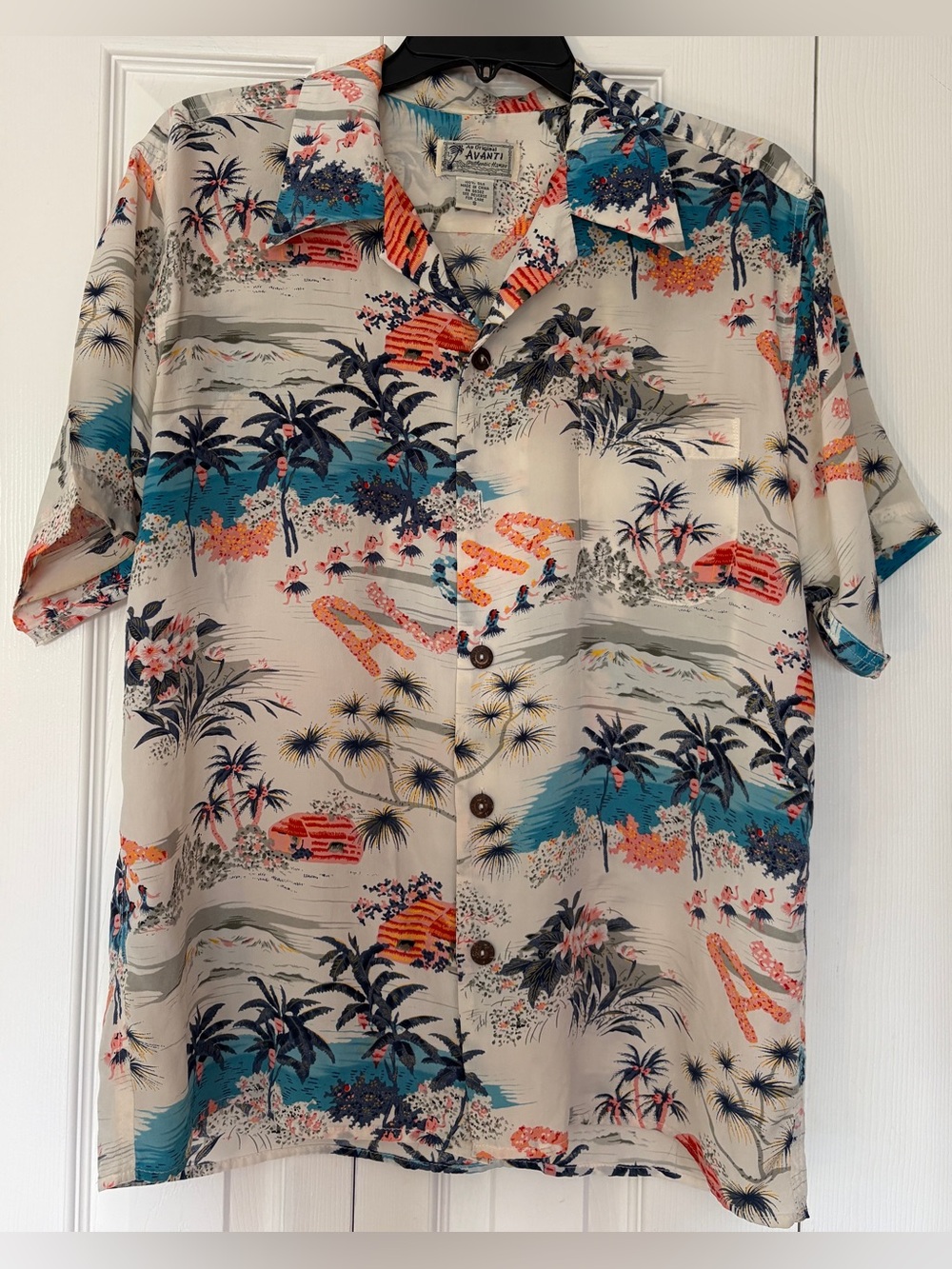 Avanti 100% Silk Hawaiian Aloha Button Down Shirt Men's Small S